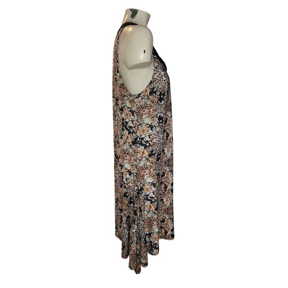 Sleeveless Cutout Boho Print Dress Mlle‎ Gabrielle M Black/Orange Beaded Keyhole - Picture 4 of 8